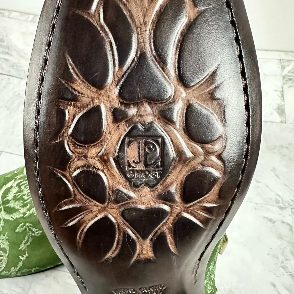 Jo Ghost Green Suede Embroidered Loafers Italy Slip On Sz 42 US 9 - Picture 11 of 14